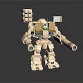 Beige Square Design Robot Character With Cannons Green Head And Building Block Details