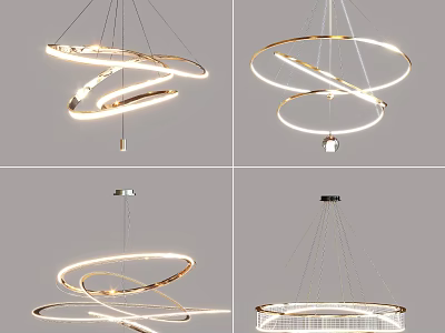 Modern Spiral Circular Metal Chandeliers With LED Lighting For Interior Decor 3d model