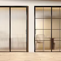 Interior Sliding Doors With Black Frames Ribbed And Grid Glass Design 3d model