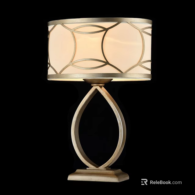 Elegant Modern Table Lamp With Geometric Pattern Lampshade And Curved Base 3d model 