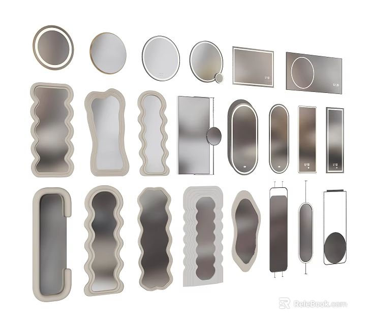 Various Decorative Mirror Designs With Different Shapes And Frames For Home Decor 3d model