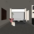 Modern Lounge Room Interior Design With Recessed Lighting Red Armchair And Woven Rug