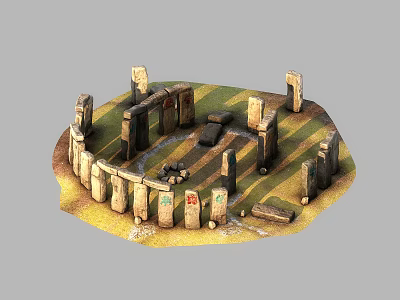 Cartoon Scene of Stonehenge Inspired Circular Stone Pillars on Grass and Earth Ground 3d model