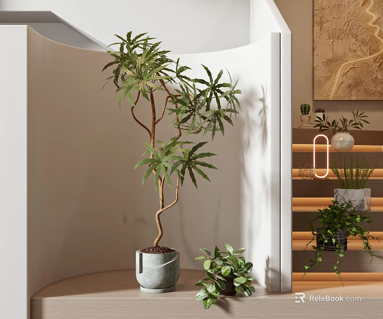 Indoor Bonsai Plant In Gray Ceramic Pot With Lush Green Leaves And Modern Home Decor Accents 3d model 