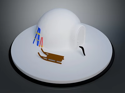 Traditional White Dome Building With Sled And Colorful Stripes On Circular Platform 3d model