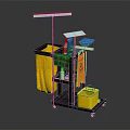 Functional Cleaning Cart With Mop Yellow Bucket Cleaning Supplies And Warning Sign