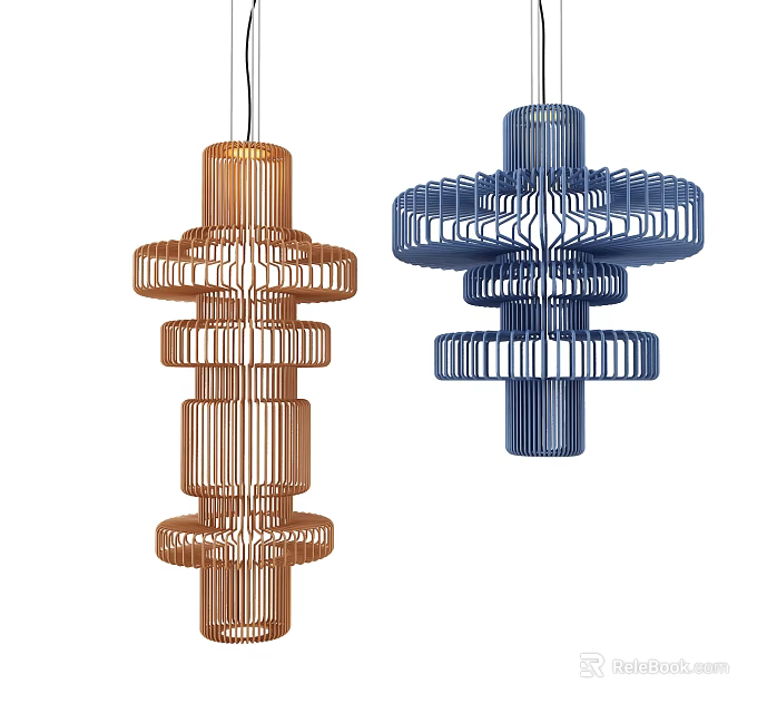 Modern Geometric Chandeliers With Brown And Blue Two Tone Design For Interior Lighting 3d model 