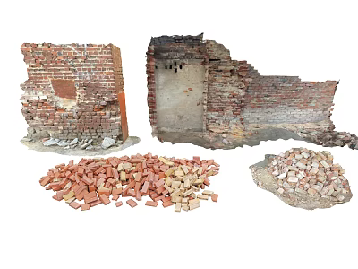 Modern brick wall ruins 3d model Modern brick wall ruins 3d model