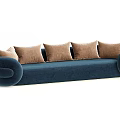 Navy Blue Velvet Multi Seat Sofa With Curved Arms And Brown Cushions