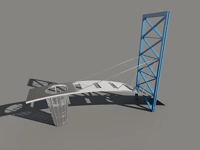 Modern Entrance Gate With Blue Metal Frame And White Canopy Structure 3d model