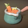 Cute Teal Cooking Pot With Pink Handle And Fresh Carrot Vegetables