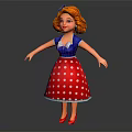 Cartoon Style 3D Female Character With Red Hair Blue Top And Red Polka Dot Skirt