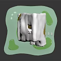 Cartoon Fairy Tale House With Snow Covered Roof Timber Frame Balcony And Green Grassy Base