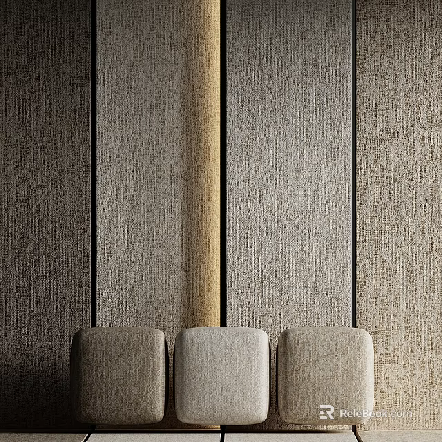 Elegant Interior With Gray Beige Textured Walls Black Dividing Lines And Three Light Gray Seats 3d model 