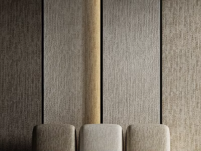Elegant Interior With Gray Beige Textured Walls Black Dividing Lines And Three Light Gray Seats 3d model