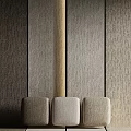 Elegant Interior With Gray Beige Textured Walls Black Dividing Lines And Three Light Gray Seats