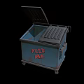 Public Blue Trash Can With Open Lid And Feed Me Text On Wheels