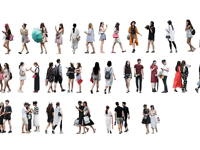 Diverse Group of People in Different Casual Outfits Walking and Standing 3d model