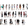 Diverse Group of People in Different Casual Outfits Walking and Standing