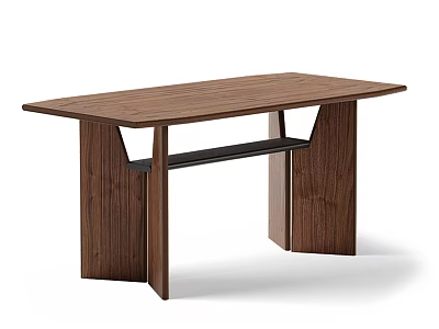 Modern Dark Brown Wooden Dining Table With Rectangular Top And Crossed Black Frame 3d model