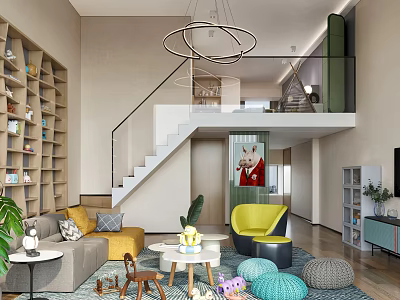 Modern Loft Apartment Interior With Cozy Living Space And Staircase 3d model