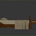 Classic Wooden Double Bed with Carved Headboard Footboard Light Sheet Pillows Blanket and Matching Stool