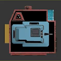 Modular Computer Design Featuring Stacked Components Blue Display Top And Red Base Structure