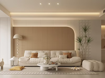 Modern Minimalist Living Room Interior With Beige Sofa And Plants 3d model