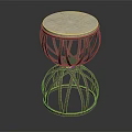 Modern Round Stool With Marble Top And Double Layer Openwork Frame Design 3d model