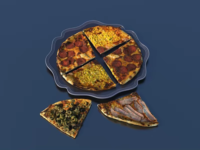Delicious Pizza With Pepperoni Corn Olives And Slices On Decorative Plate 3d model
