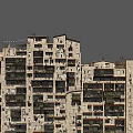 Old Urban Multi Story Residential Building Exterior With Balconies And Air Conditioners
