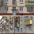 Multi Storey Residential Building Exterior Design With Colorful Balconies Multiple Windows And Chimneys
