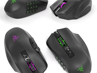 Razer Gaming Mice Series with RGB Lighting Green Purple Accents and Ergonomic Design 3d model