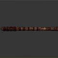 Ancient Red And Brown Crossbow With Long Body And Wooden Stand Base