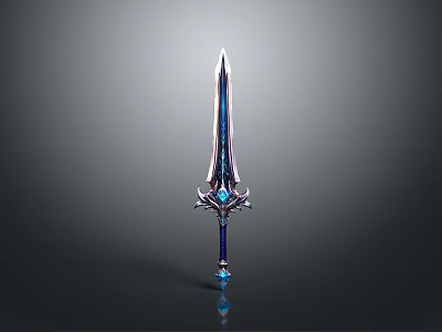 Fantasy Ornate Reflective Sword With Blue Purple Blade And Crystal Gemstone Hilt 3d model