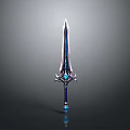 Fantasy Ornate Reflective Sword With Blue Purple Blade And Crystal Gemstone Hilt