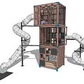 Multi Level Wooden Metal Playground Equipment With Slides And Climbing Platforms