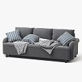 Grey Casual Sofa Set With Striped Pillows And Geometric Patterned Blankets 3d model