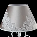 Elegant Table Lamp With Pink Lace Trimmed Lampshade And White Iron Spiral Base
