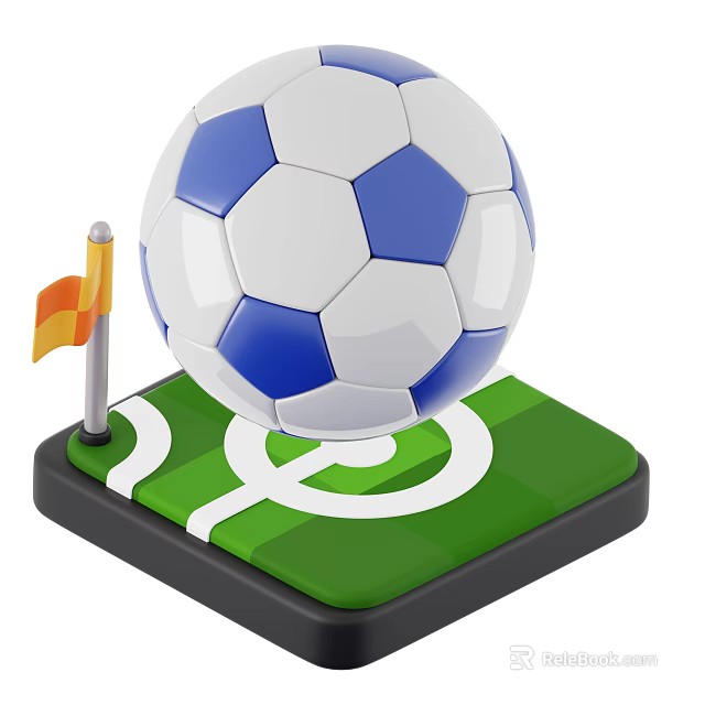 Sports Equipment Featuring Soccer Ball on Green Field with Corner Flag and White Lines 3d model 