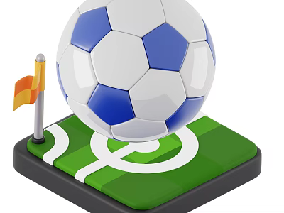 Sports Equipment Featuring Soccer Ball on Green Field with Corner Flag and White Lines 3d model