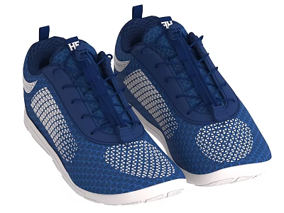 Blue Casual Shoes With White Dotted Mesh Design Laces And White Sole 3d model