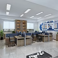 Bright Modern Public Office Space With Desks Computers Chairs Windows Bookshelves And Green Plants