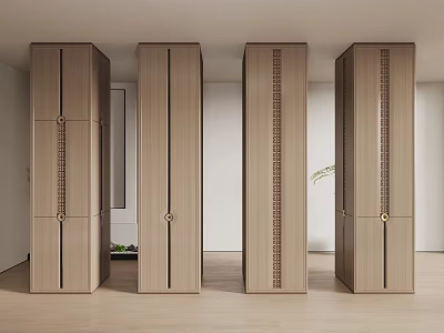 Modern Wooden Columns With Decorative Texture In Minimalist Home Interior Design 3d model