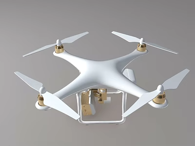 Smart Drone Featuring White Body Four Golden Propellers And Camera Mount 3d model