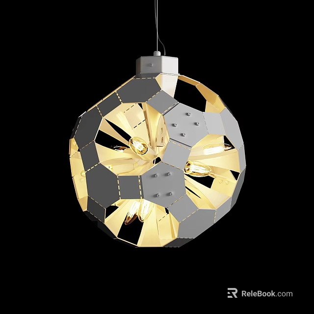 Modern Spherical Chandelier With Geometric Cut Gray And Gold Color Scheme 3d model 