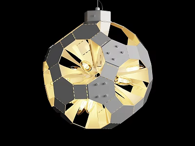 Modern Spherical Chandelier With Geometric Cut Gray And Gold Color Scheme 3d model