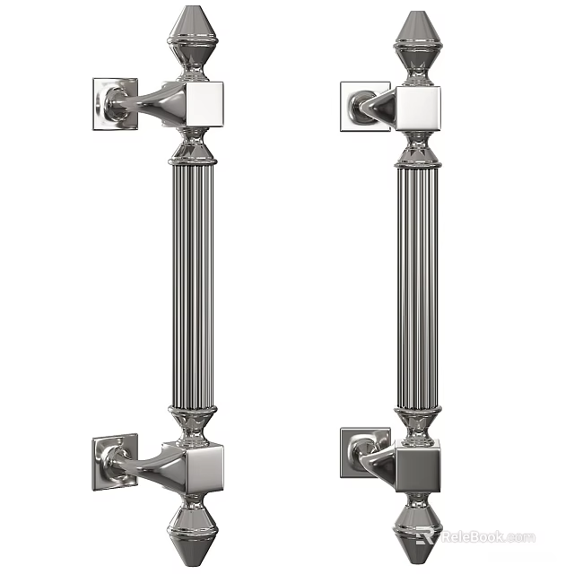 Stainless Steel Door Handles Cylindrical Design With Vertical Grooves And Square Mounting Plates 3d model 