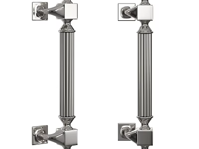 Stainless Steel Door Handles Cylindrical Design With Vertical Grooves And Square Mounting Plates 3d model