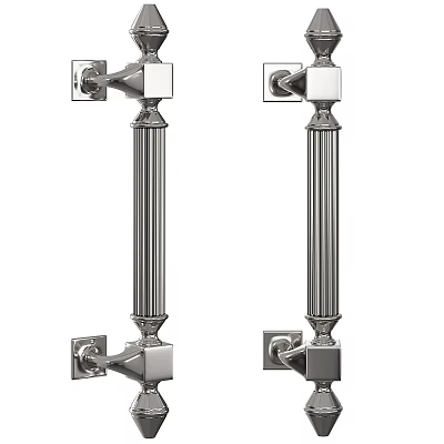 Stainless Steel Door Handles Cylindrical Design With Vertical Grooves And Square Mounting Plates 3d model